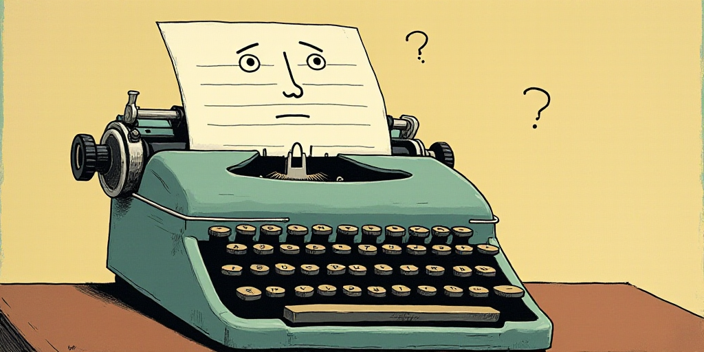a typewriter with a face drawn on it and a caption for the words opinion and a question, Edward Otho