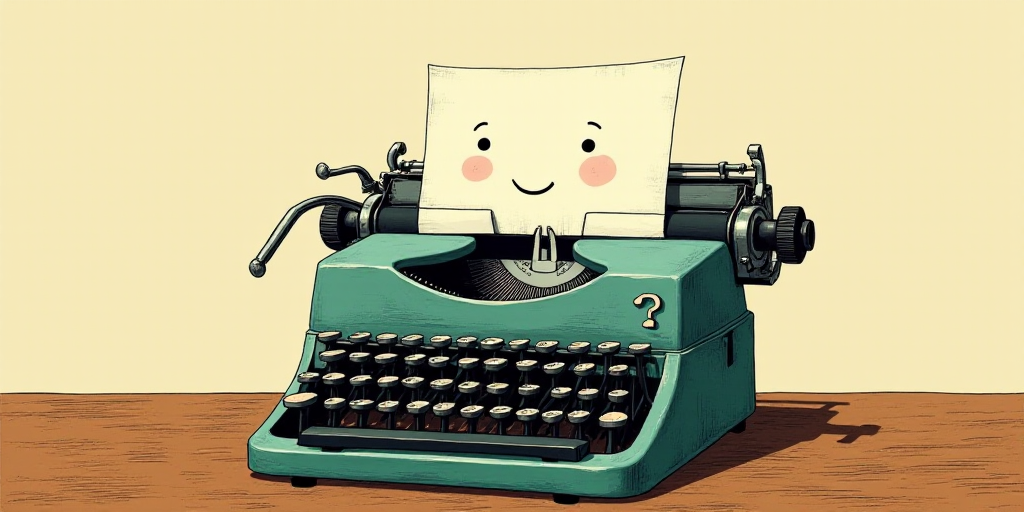 a typewriter with a face drawn on it and a caption for the words opinion and a question, Edward Otho