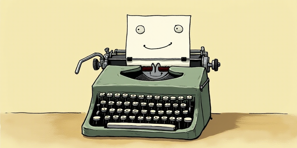 a typewriter with a face drawn on it and a caption for the words opinion and a question, Edward Otho