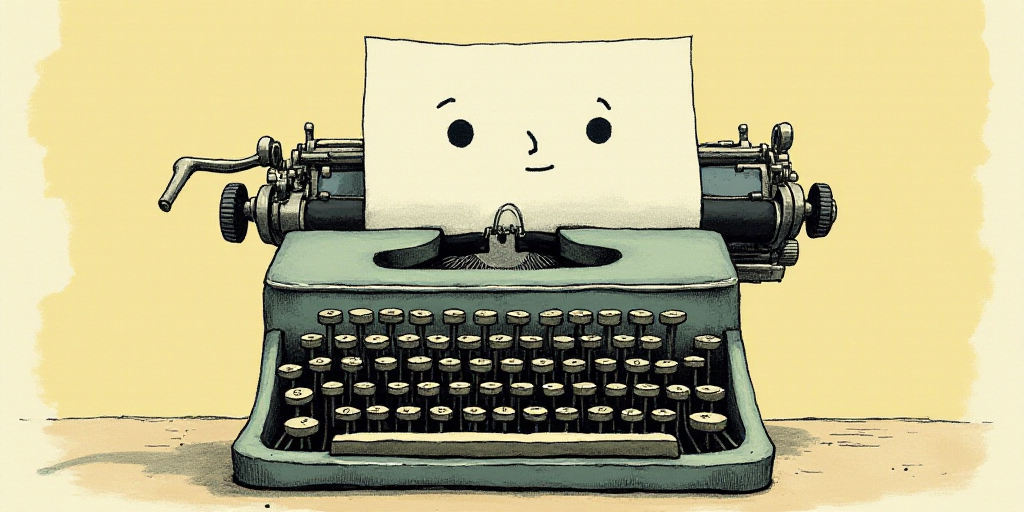 a typewriter with a face drawn on it and a caption for the words opinion and a question, Edward Otho