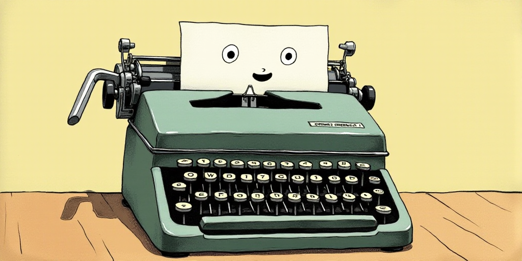 a typewriter with a face drawn on it and a caption for the words opinion and a question, Edward Otho