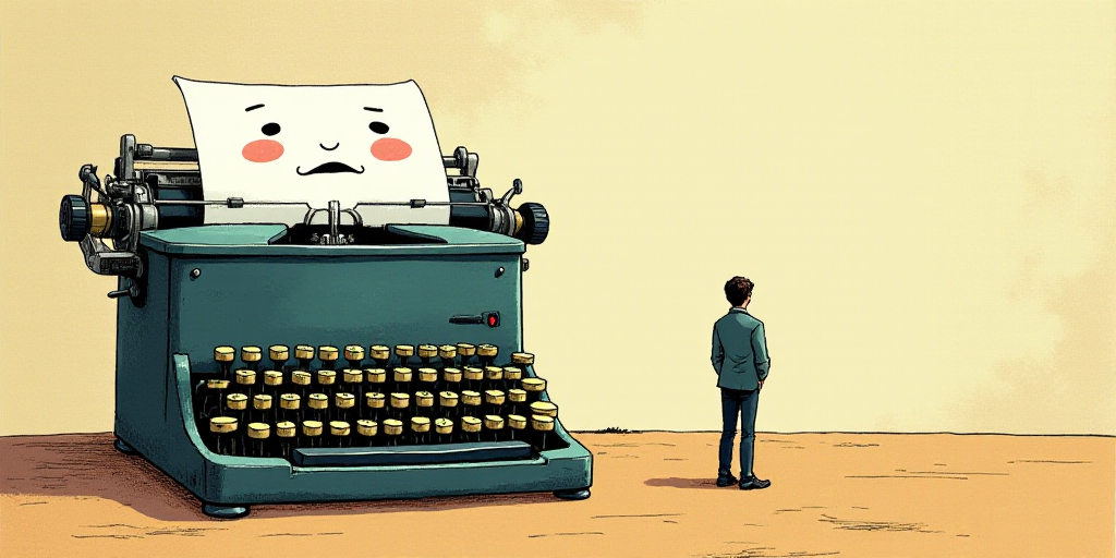 a typewriter with a face drawn on it and a caption for the words opinion and a question, Edward Otho
