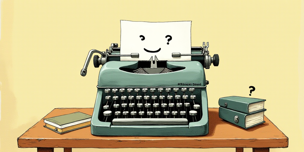 a typewriter with a face drawn on it and a caption for the words opinion and a question, Edward Otho