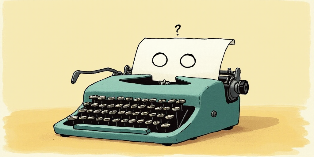 a typewriter with a face drawn on it and a caption for the words opinion and a question, Edward Otho