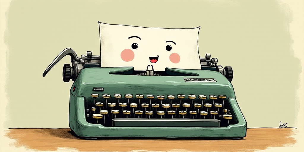 a typewriter with a face drawn on it and a caption for the words opinion and a question, Edward Otho