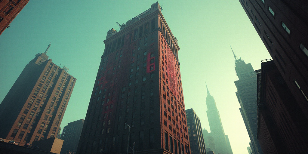 a very tall building with a very large sign on it's side in the city of new york, Emiliano Ponzi, dy