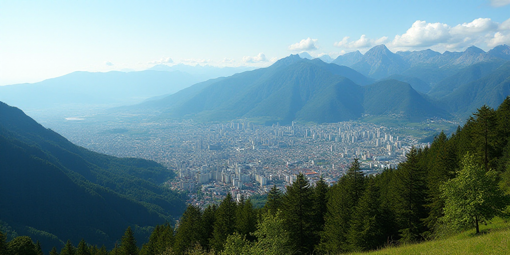 a view of a city from a high point of view of a mountain range with a city below it, Altichiero, mou