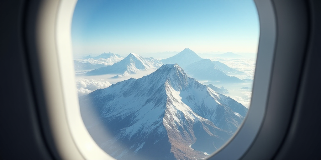a view of a mountain range from an airplane window with a view of the ground and mountains below it,