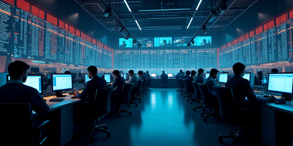 a view of a stock market with people working on their computers and on their phones and on their pho