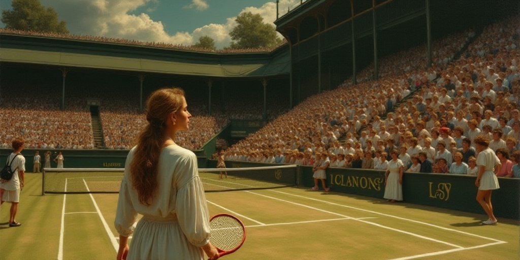 a woman holding a tennis racquet on a tennis court with a crowd watching her from the stands, Anne S