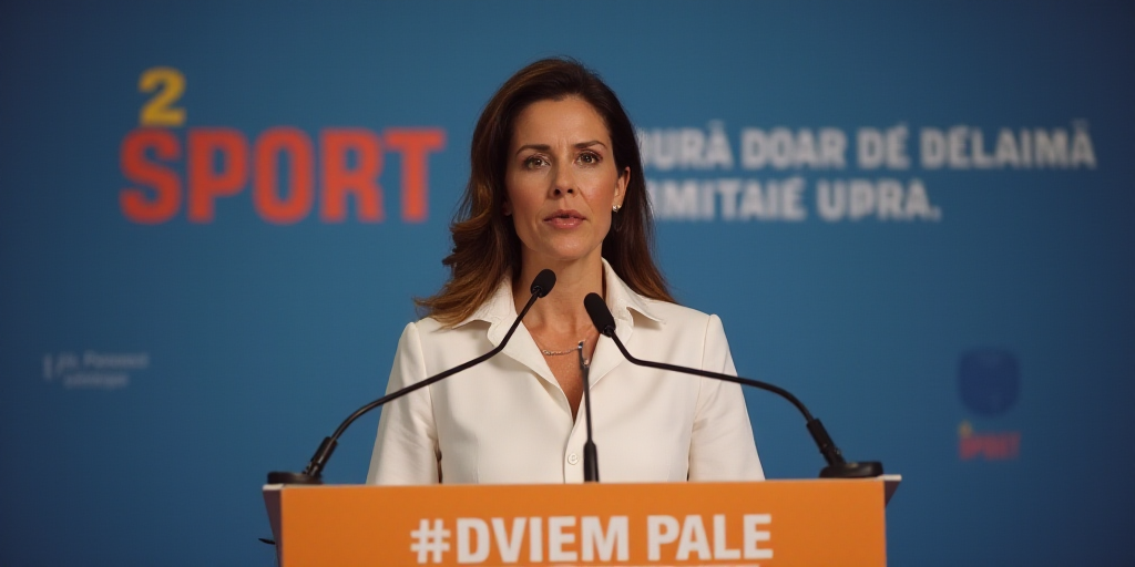 a woman standing at a podium with a microphone in front of her and a sign behind her that says confe