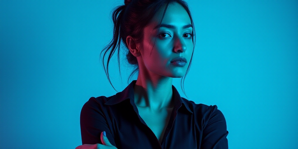 a woman with her arms crossed in front of a blue background with the words dra, carmen amezua, Ameli