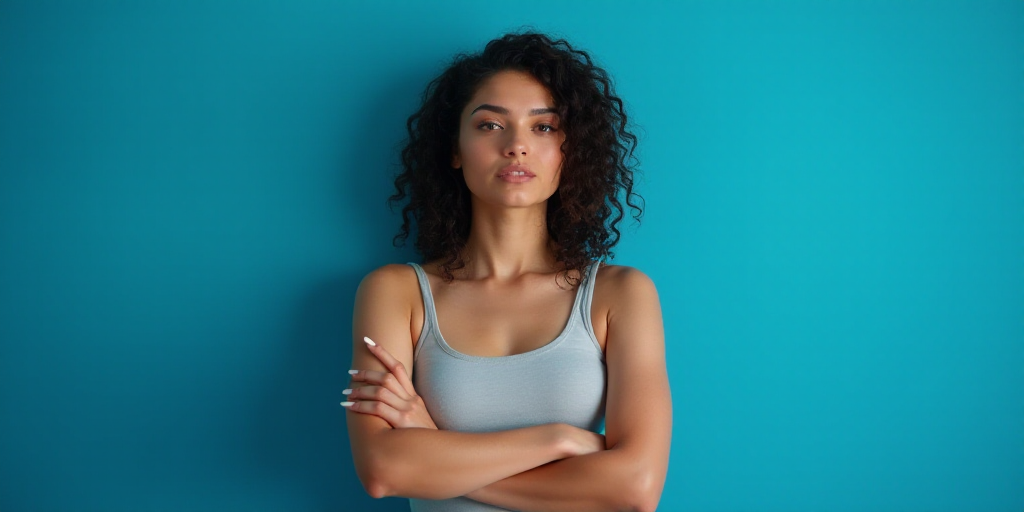 a woman with her arms crossed in front of a blue background with the words dra, carmen amezua, Ameli