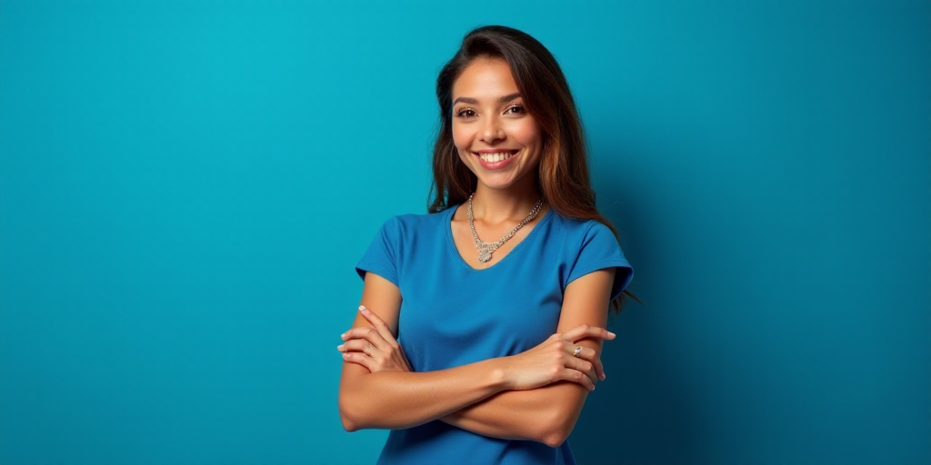 a woman with her arms crossed in front of a blue background with the words dra, carmen amezua, Ameli