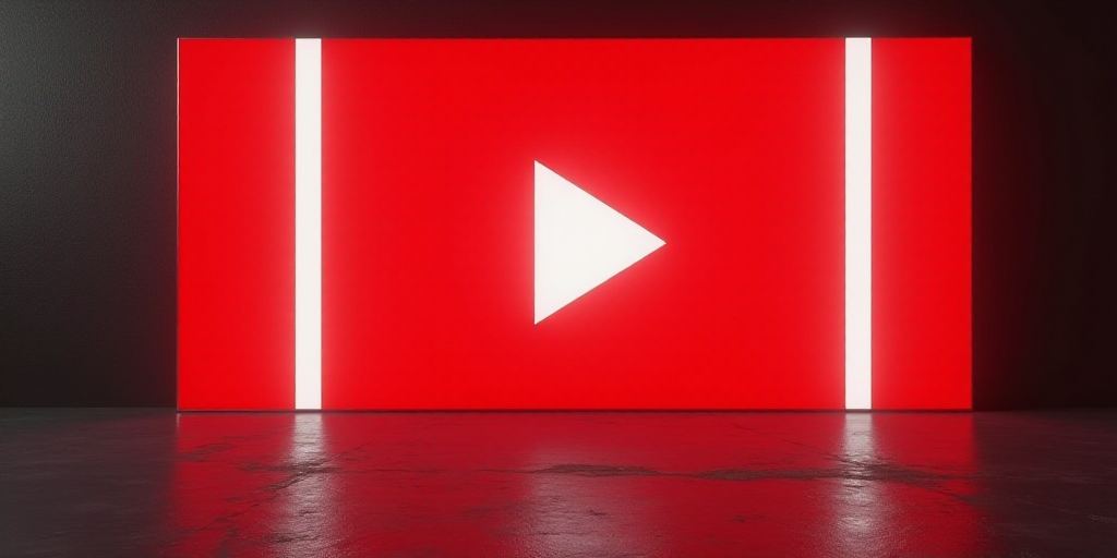 a youtube logo is seen in front of a wall with a red background and a white arrow in the center, Ahm