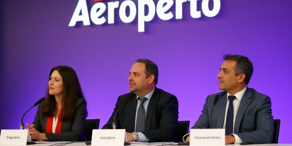 three people sitting at a table with microphones in front of them and a purple banner behind them th