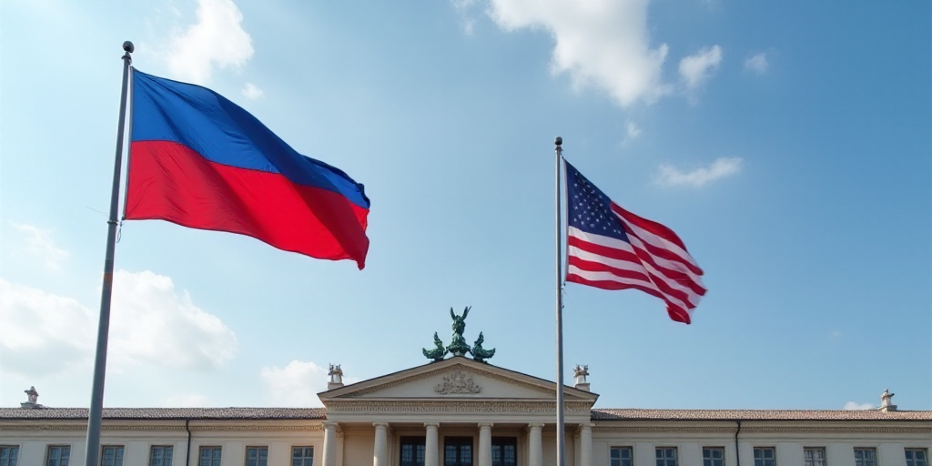 two flags flying in the wind in front of a building with a sky background and a sky background with