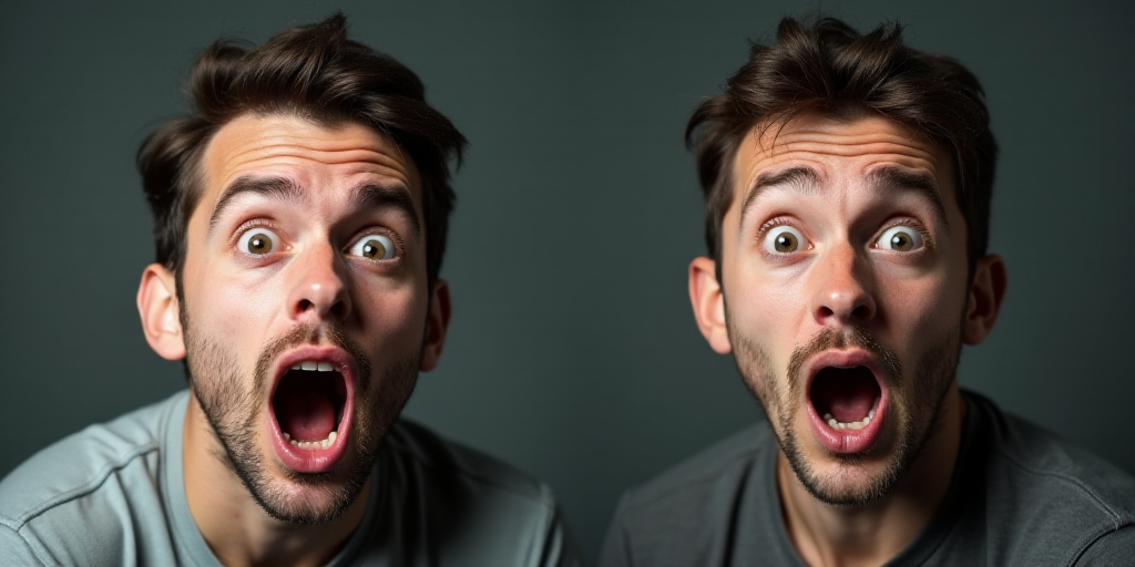 two pictures of a man with a surprised look on his face and a man with a surprised look on his face,