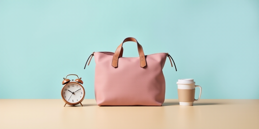 a bag, a cup, and a clock on a table with a sky background and a coffee cup, Christian Hilfgott Bran