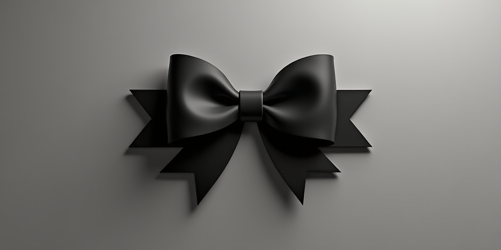 a black ribbon is shown on a gray background with a shadow of the ribbon in the middle of the image,