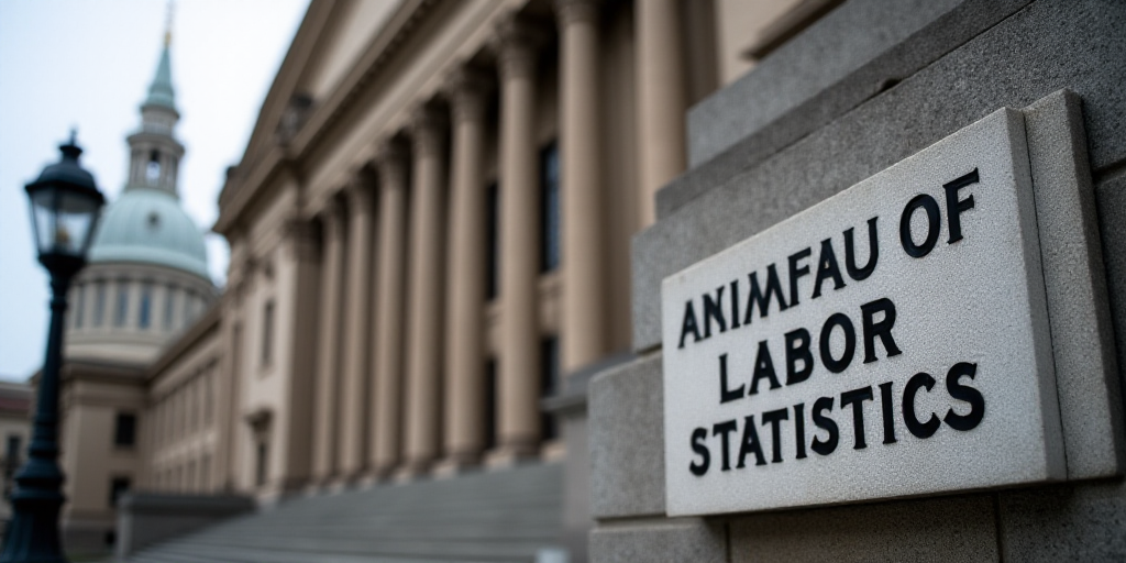 a building with a lamp post in front of it and a sign on the front of it that says bureau of labor s