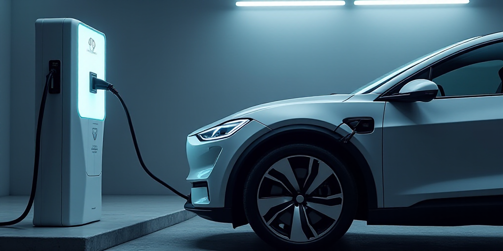 a car plugged into a charger at a station with a charger plugged into the car, Évariste Vital Lumin