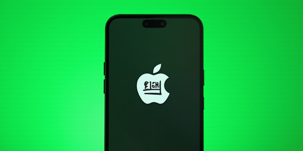 a cell phone with a logo on it is shown in front of a green background with a black and white logo,