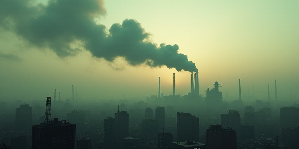 a city with a lot of buildings and smoke coming out of it's stacks of smokestacks, De Hirsh Margules