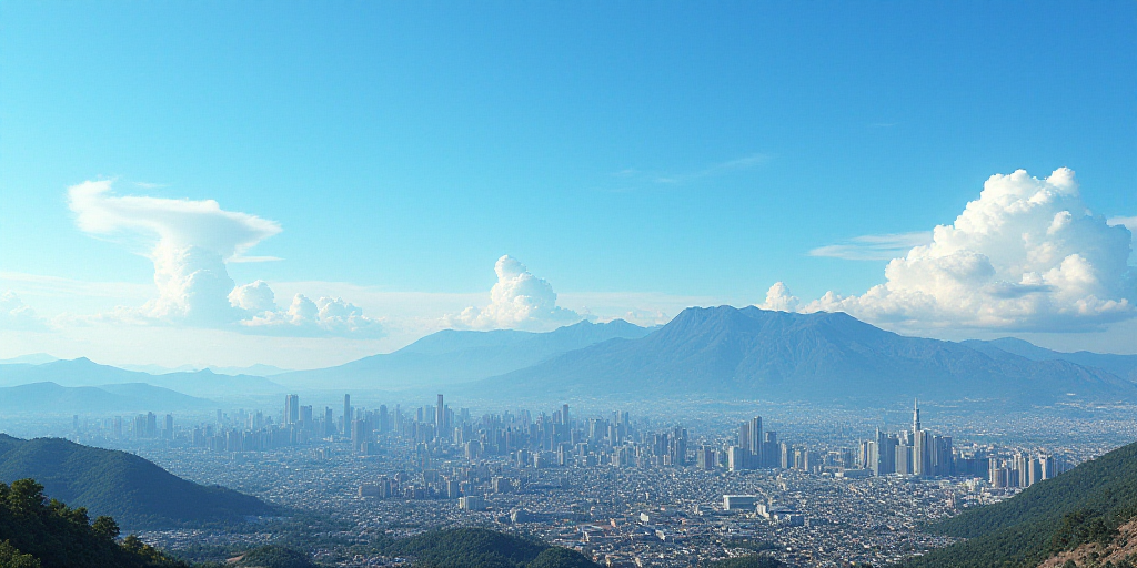 a city with mountains in the background and a blue sky in the foreground with a few clouds in the sk