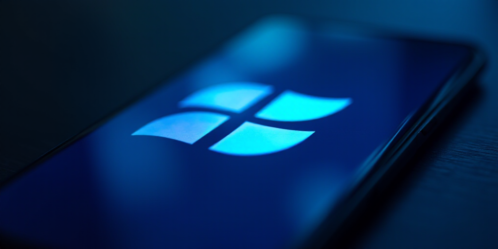 a close up of a blue and white logo on a cell phone with a blue light shining on it, Ai-Mitsu, affin