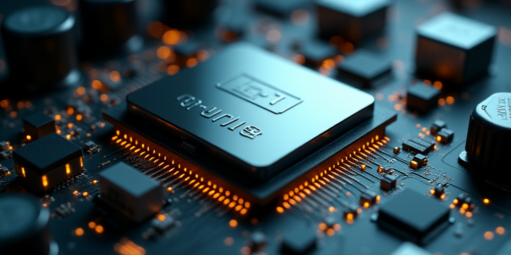 a close up of a cpu chip with the logo of nvidia on it's side and a circuit board in the background,