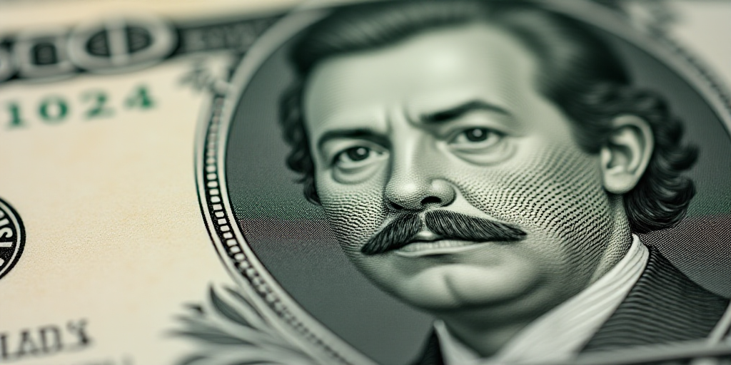 a close up of a one hundred mexican peso bill with a portrait of president ronald castro on it, Bren