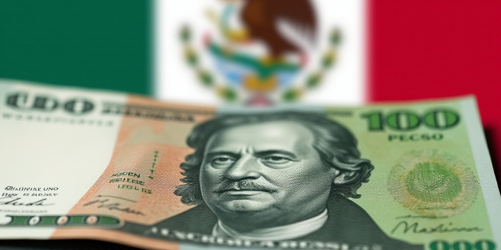 a close up of a one hundred mexican peso bill with a hundred dollar bill in the background with a me