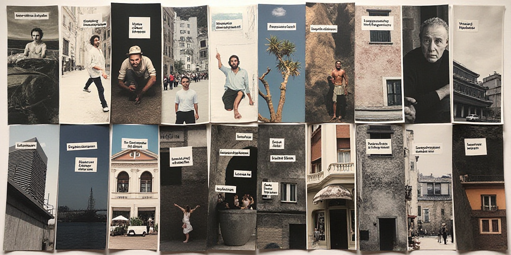 a collage of images with the words laseman en indicateres on them and a picture of a building, Diego