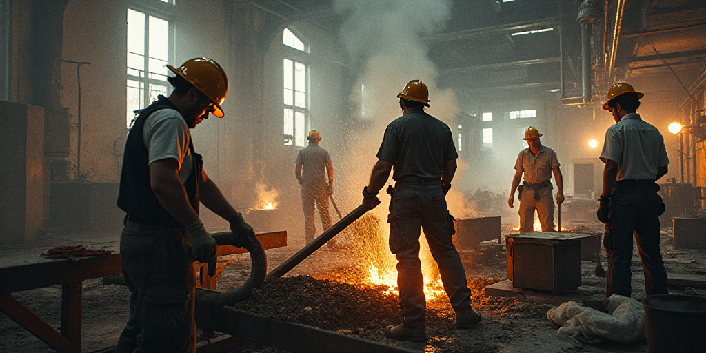a collage of people working and working in a factory and a fireman in a hard hat and a woman in a wh