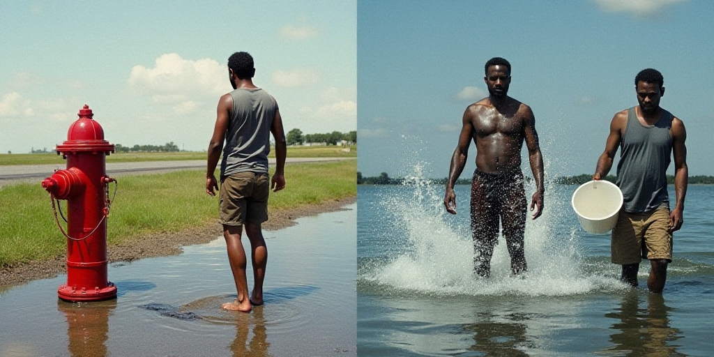 a collage of photos with a man and a fire hydrant and a man with a bucket of water, Constant Permeke
