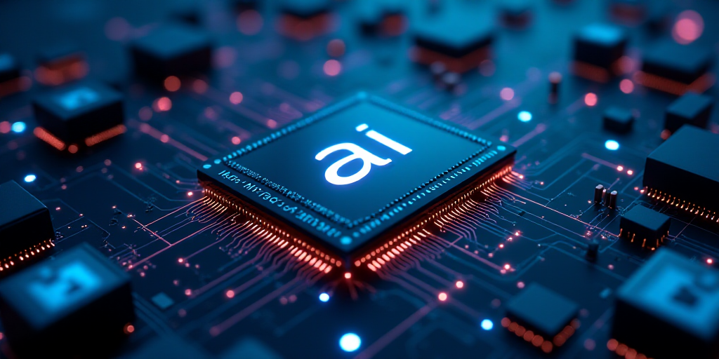 a computer chip with the word ai on it surrounded by icons of other electronic devices and symbols o