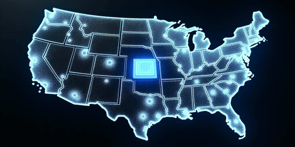 a computer generated map of the united states with a computer processor embedded in it's middle sect