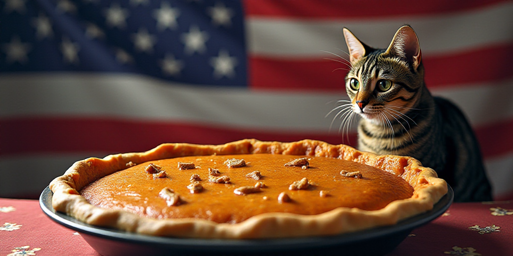 a flag with the words trump pie and a cat in the background with the words intel on it and a flag wi