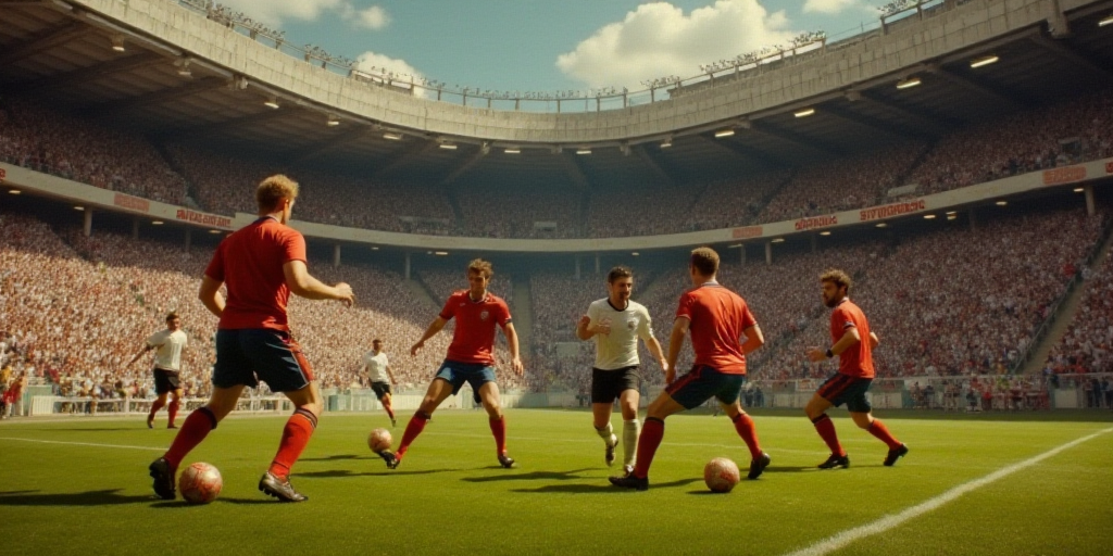 a group of men playing a game of soccer on a field with a crowd watching them from the stands, Cefer