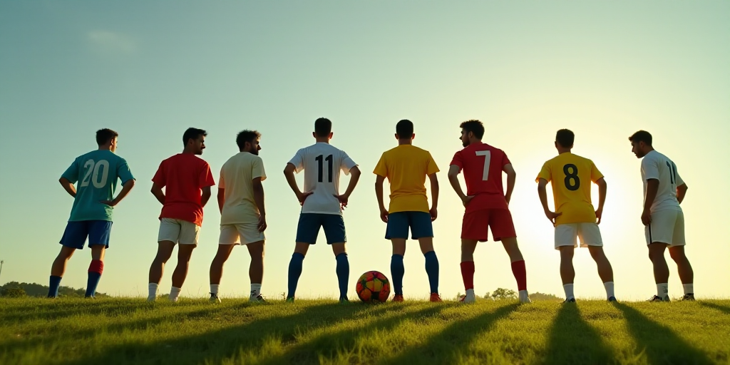 a group of men standing on top of a field next to each other on a field with a soccer ball, Ceferí