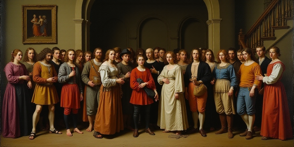 a group of people posing for a picture together in a room with a staircase and a staircase case in t