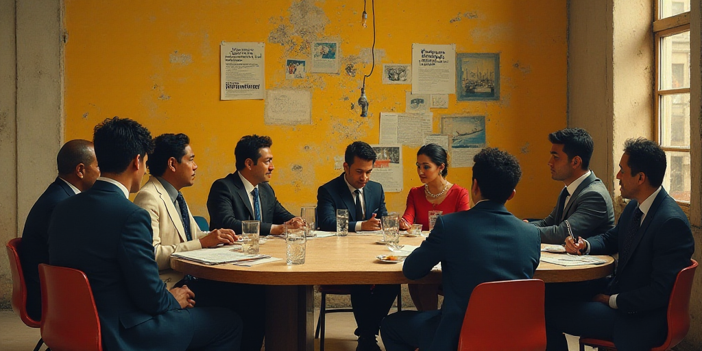 a group of people sitting around a table with a sign on it that says institution national electrical