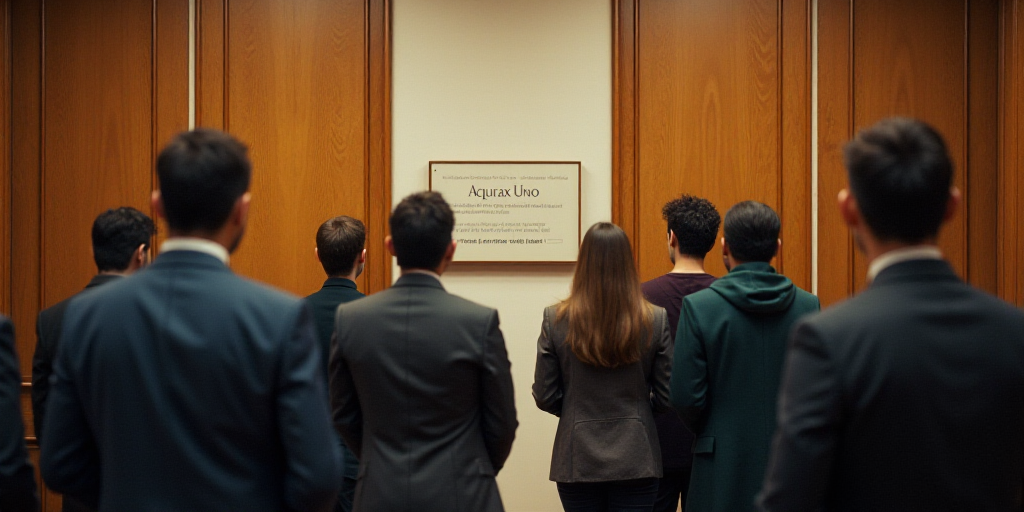 a group of people standing in front of a sign in a room with wooden doors and a wooden door, Aquirax