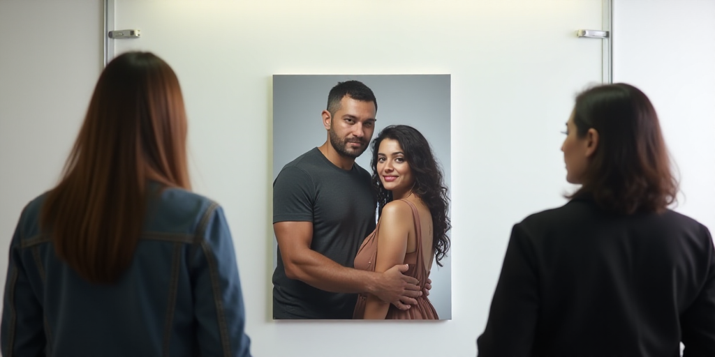 a group of people standing in front of a white board with a picture of a man and woman on it, Carlos