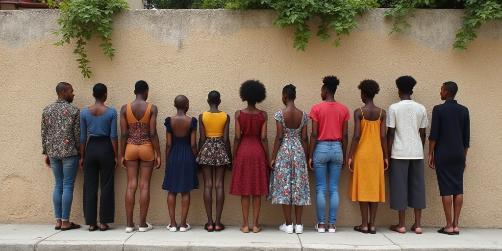 a group of people standing on a sidewalk next to a wall with their feet up on a stone wall, Afewerk