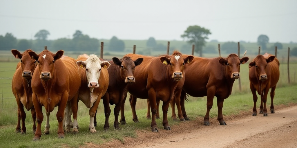 a herd of cattle standing next to each other on a dirt field next to a fence and a road, Afewerk Tek