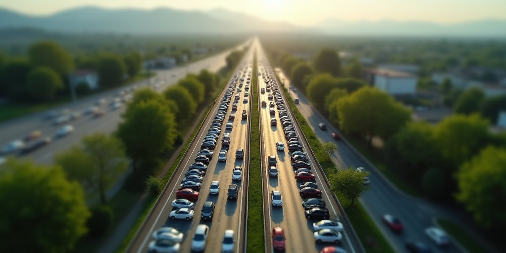 a highway with a lot of cars parked on it and a highway with a lot of cars parked on it, Aquirax Uno
