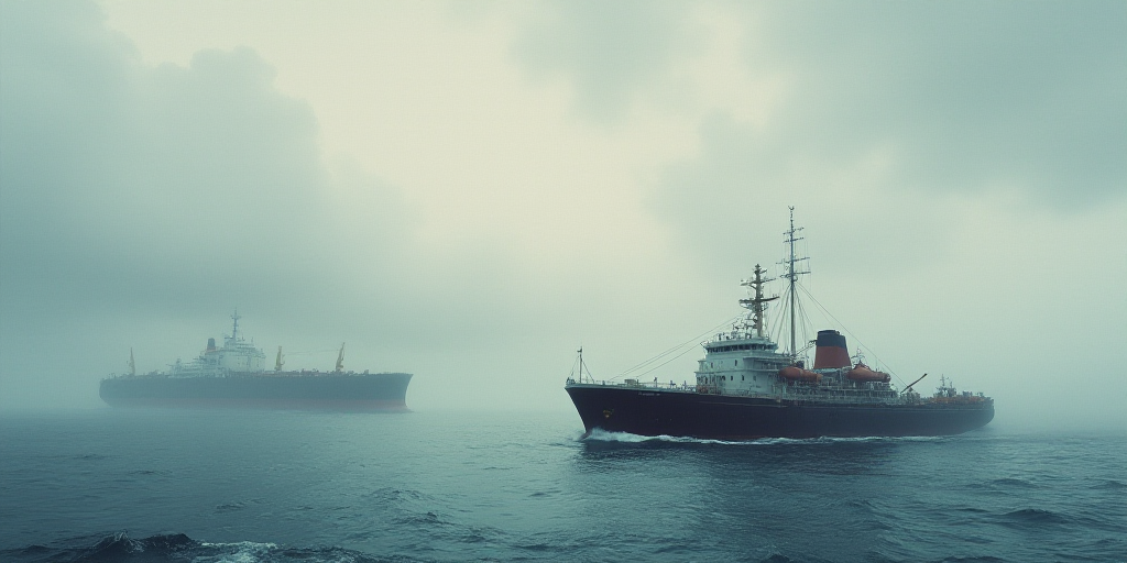 a large boat floating on top of a body of water next to a large ship in the ocean on a cloudy day, C