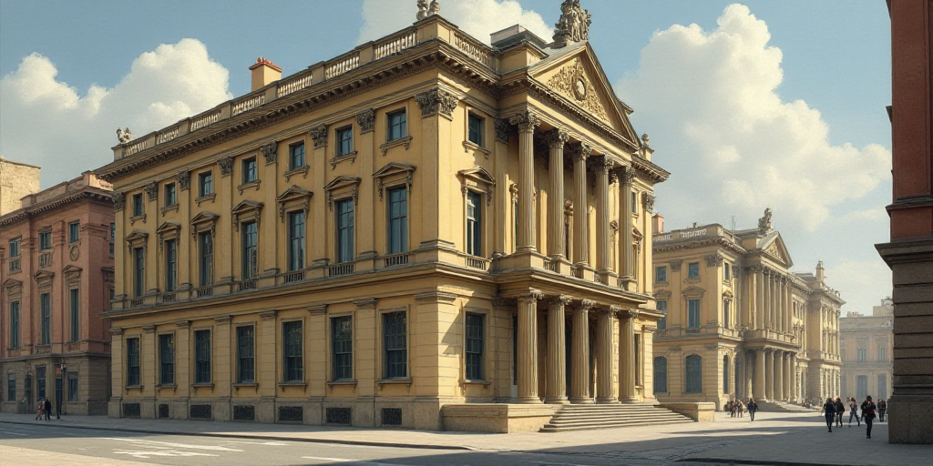 a large building with a lot of windows and a clock on the side of it's face and a street sign, Engue